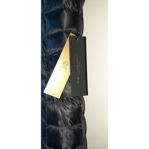 DONNA KARAN REVERSIBLE LONG HOODED PUFFER VEST WITH FAUX FUR - Picture 7 of 10